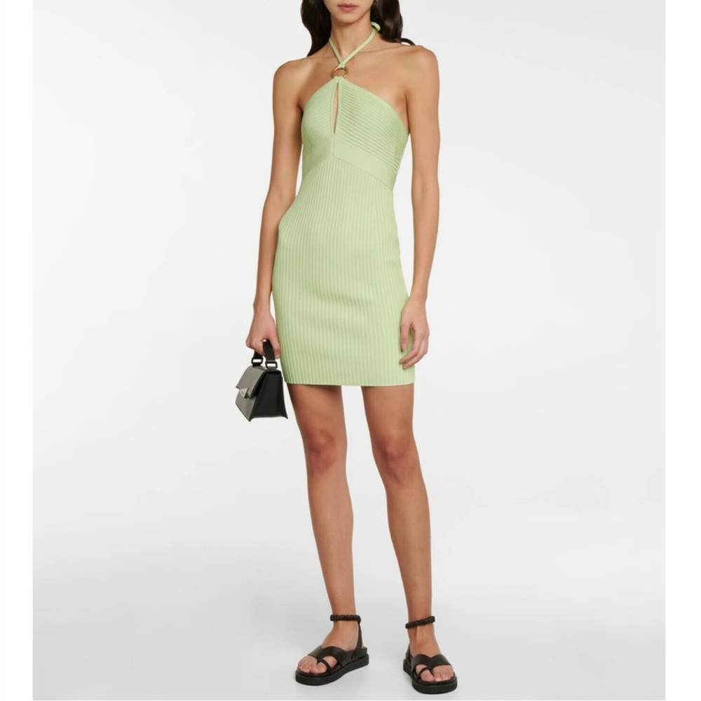 Jonathan Simkhai Tabitha Compact Rib Halter Tie Mini Dress in Pear